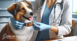 veterinarian removing dog collar